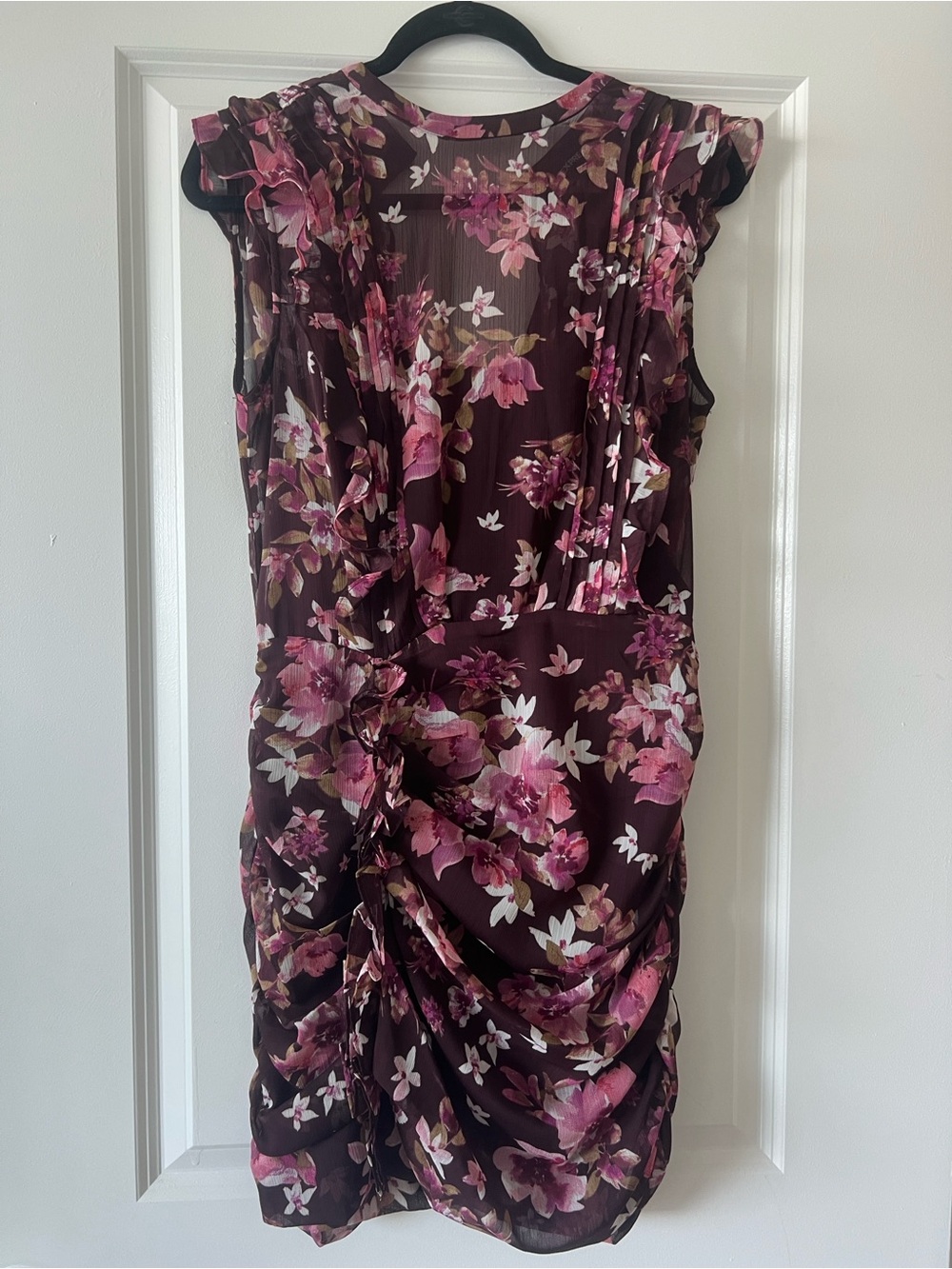 Express Plum Floral Ruffle Mini Dress
